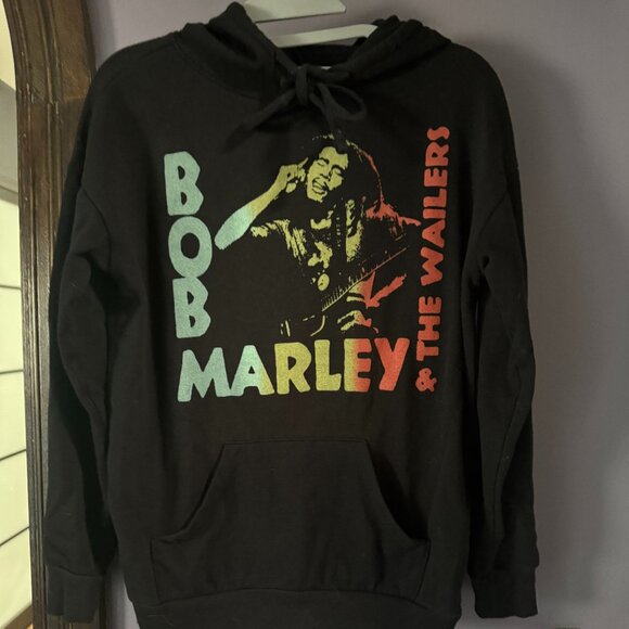 Bob Marley Black Hoodie S Colorful Front Zion Rootswear - Picture 1 of 4